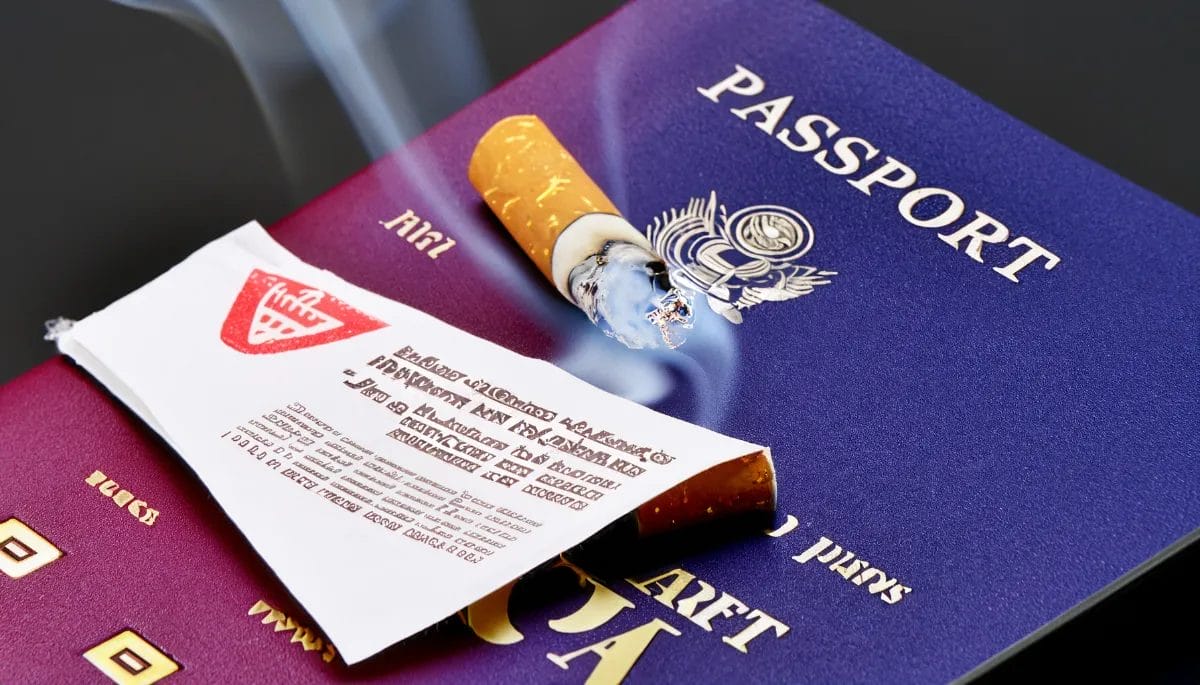 Photo of a Passport with a lit Cigarette