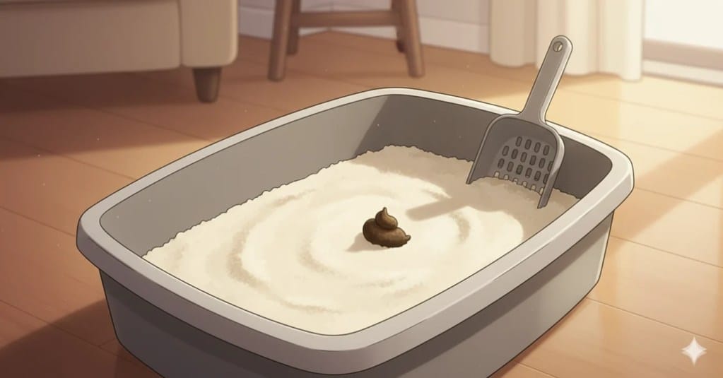 An AI generated image of a turd in a clean litterbox.